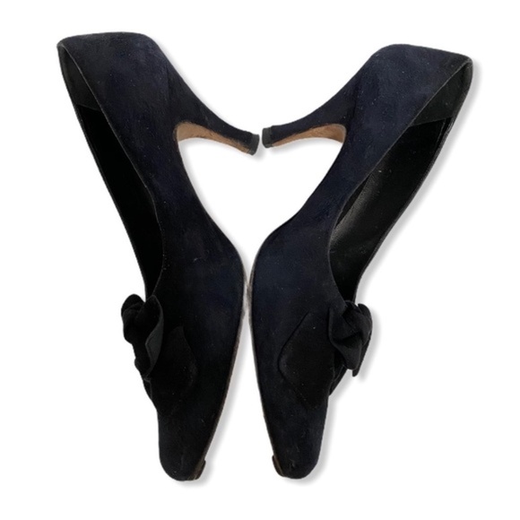 Vintage Joan And David Couture Black Suede Double Bow Heels Sz 8.5 - Picture 3 of 6